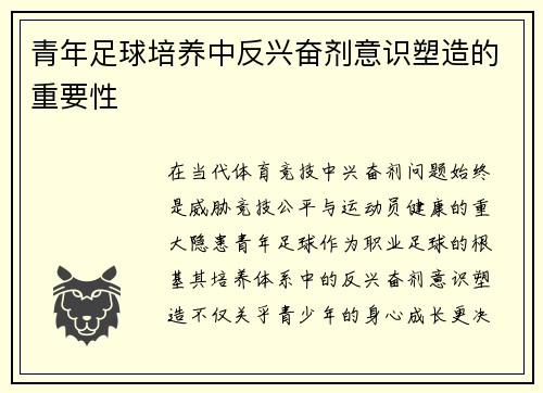 青年足球培养中反兴奋剂意识塑造的重要性